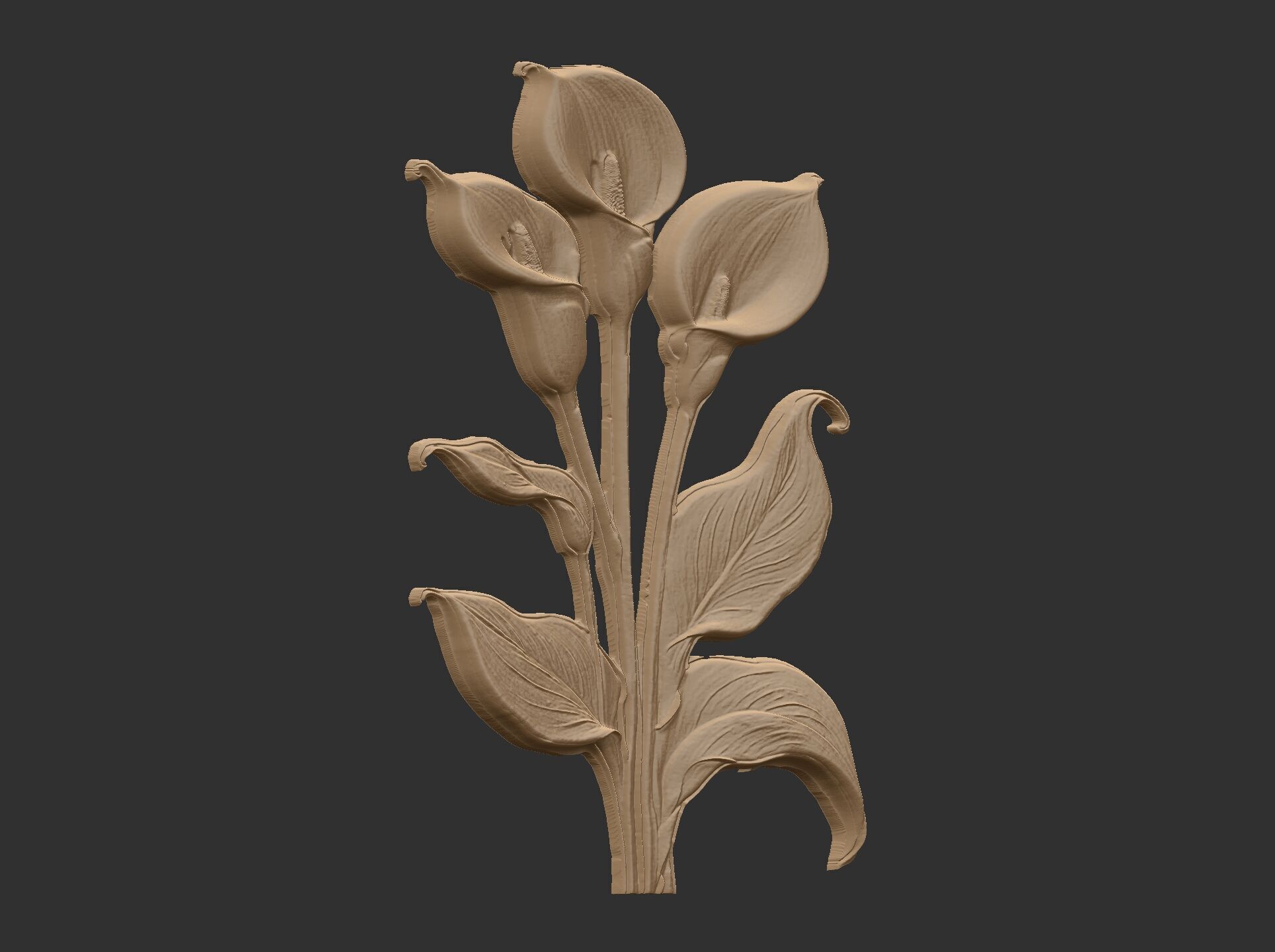 white calla lily with green leaves cnc  3D print model_17