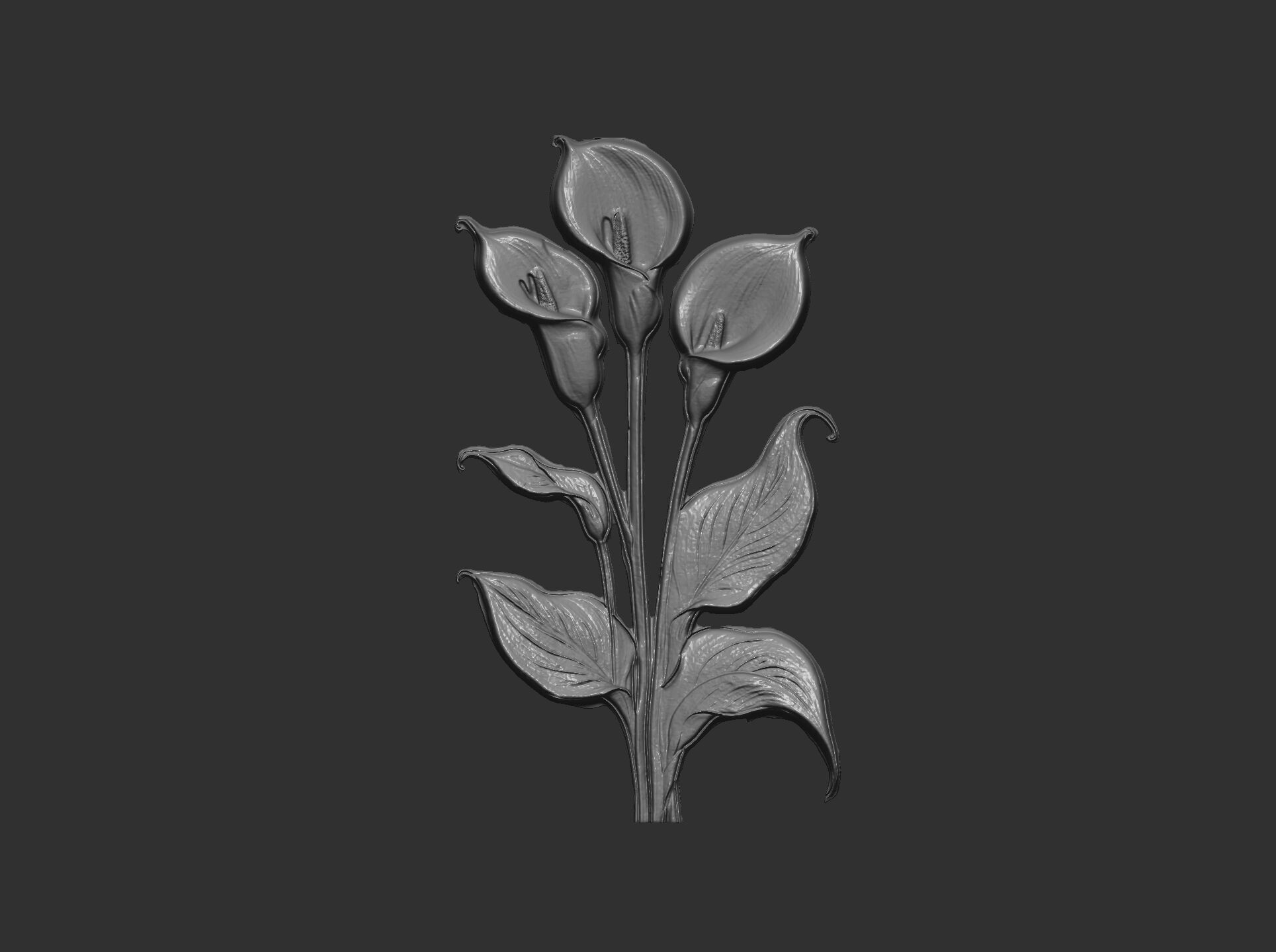 white calla lily with green leaves cnc  3D print model_6