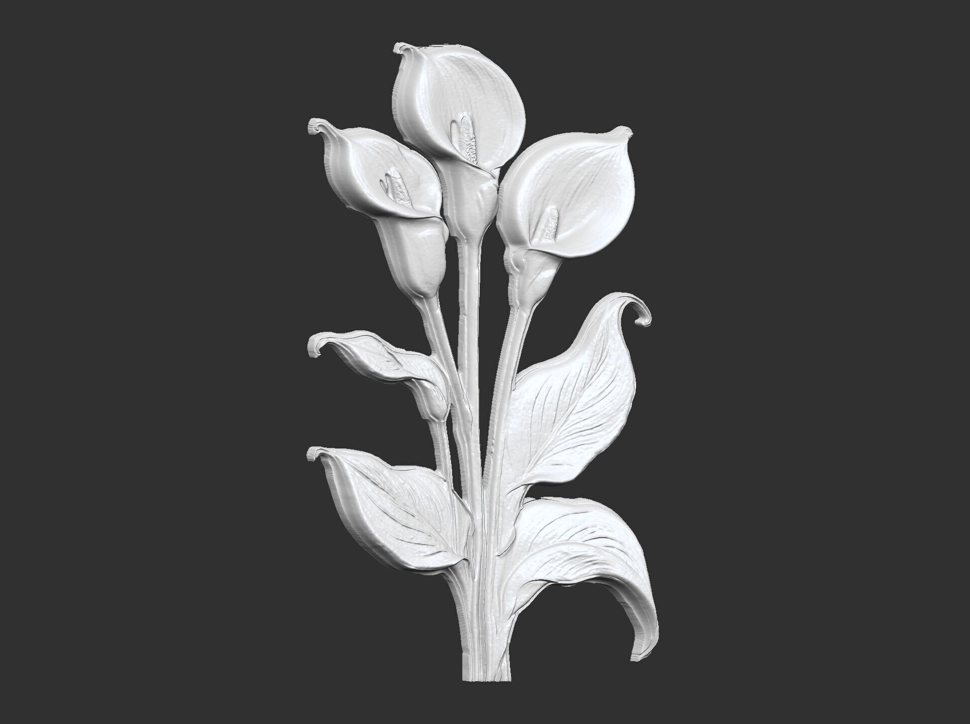 white calla lily with green leaves cnc  3D print model_26