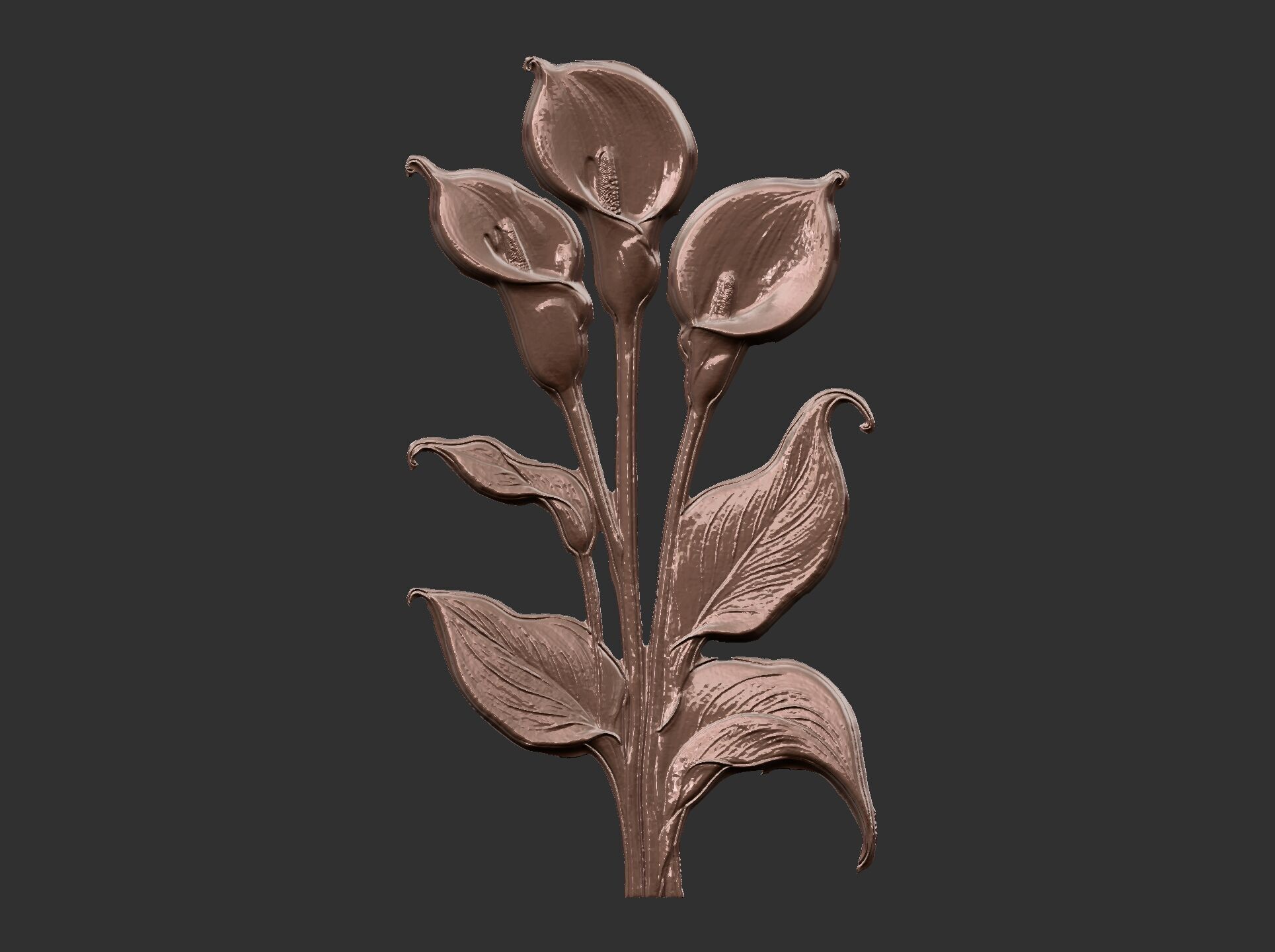 white calla lily with green leaves cnc  3D print model_28