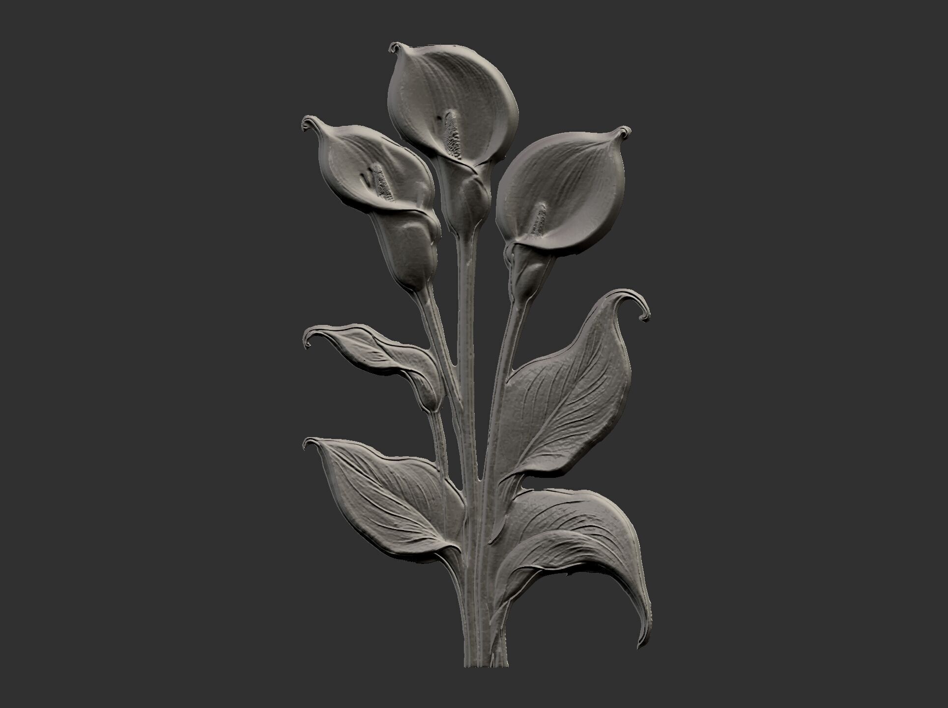 white calla lily with green leaves cnc  3D print model_4