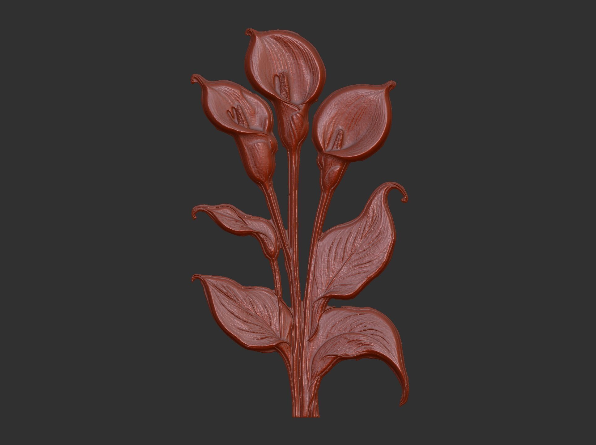 white calla lily with green leaves cnc  3D print model_21