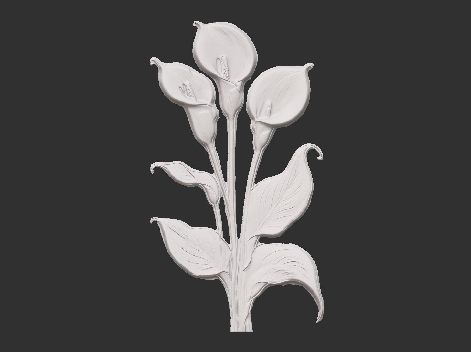 white calla lily with green leaves cnc  3D print model_23