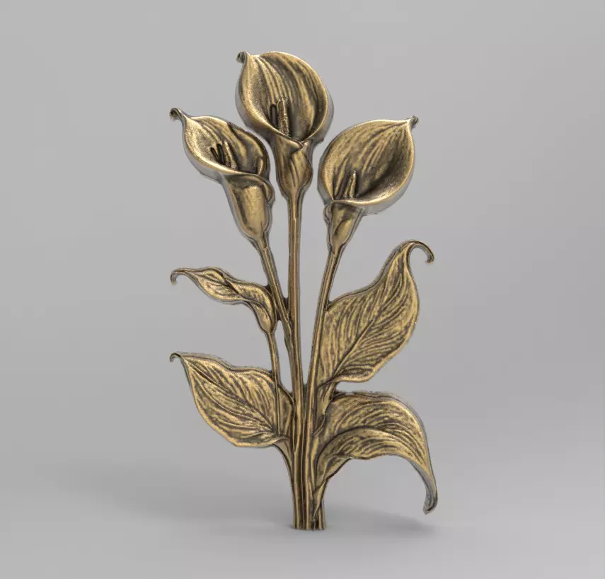 white calla lily with green leaves cnc  3D print model_0