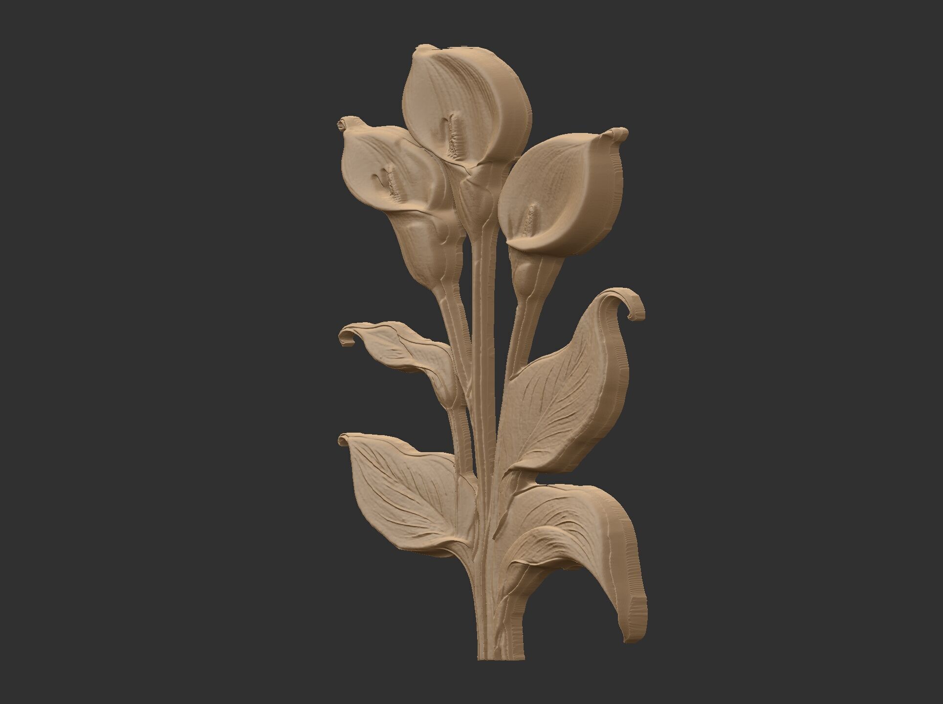 white calla lily with green leaves cnc  3D print model_7