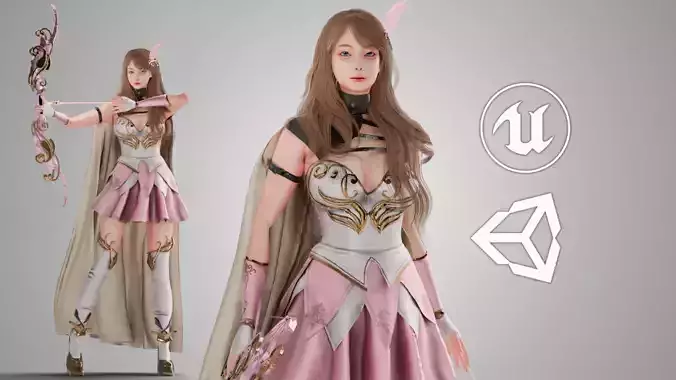 Pink Archer Girl - GameReady Low-poly 3D model