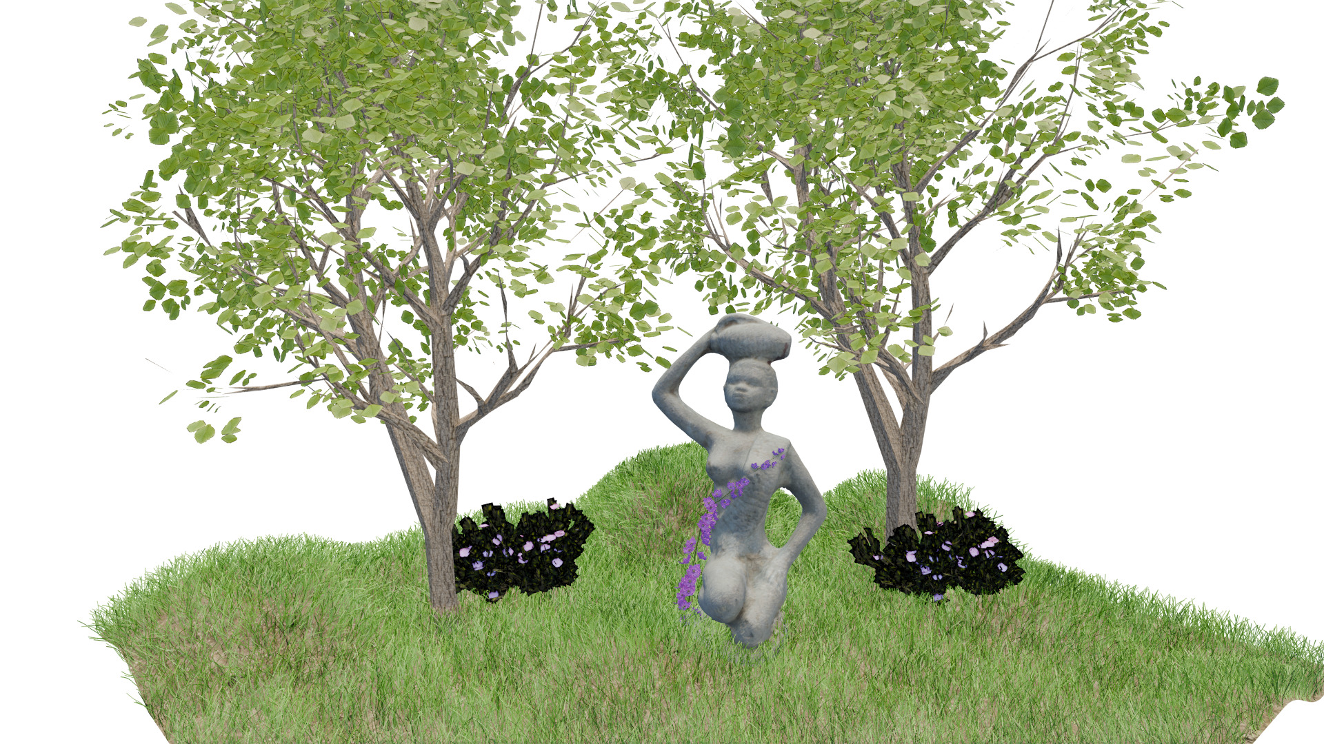 Stone Garden Statue  Feminine Figure with Floral Details Low-poly 3D model_4