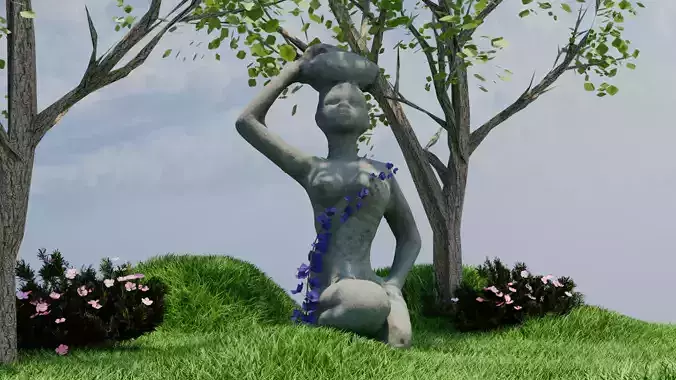 Stone Garden Statue  Feminine Figure with Floral Details Low-poly 3D model