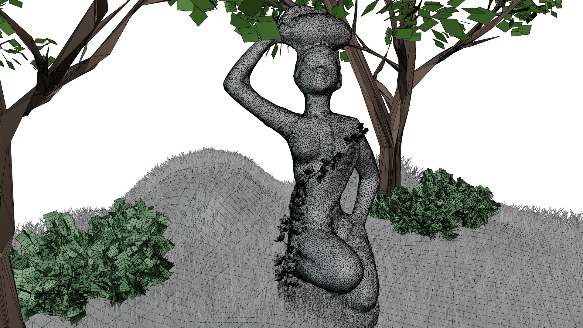 Stone Garden Statue  Feminine Figure with Floral Details Low-poly 3D model_2