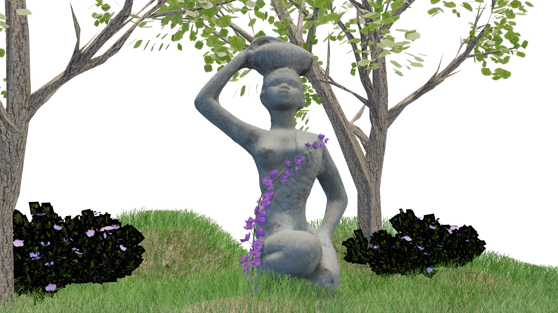 Stone Garden Statue  Feminine Figure with Floral Details Low-poly 3D model_3