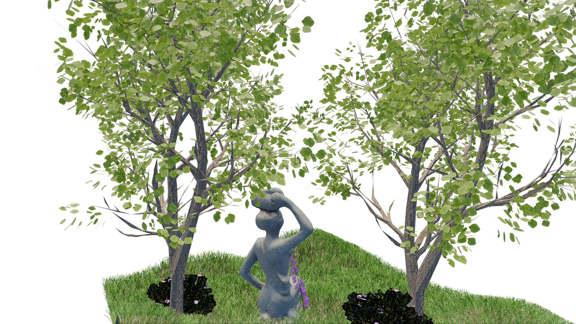 Stone Garden Statue  Feminine Figure with Floral Details Low-poly 3D model_5