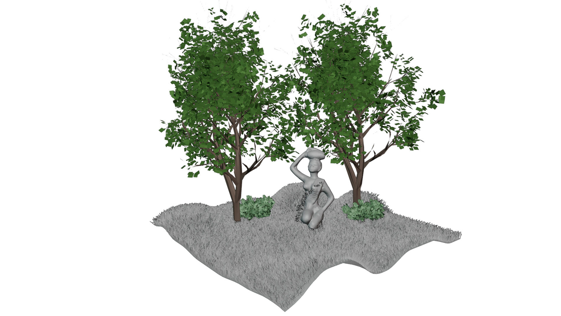 Stone Garden Statue  Feminine Figure with Floral Details Low-poly 3D model_8