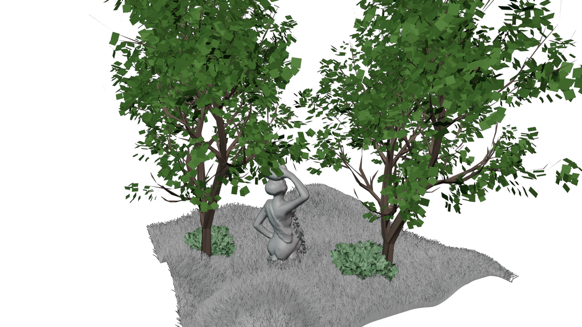 Stone Garden Statue  Feminine Figure with Floral Details Low-poly 3D model_7