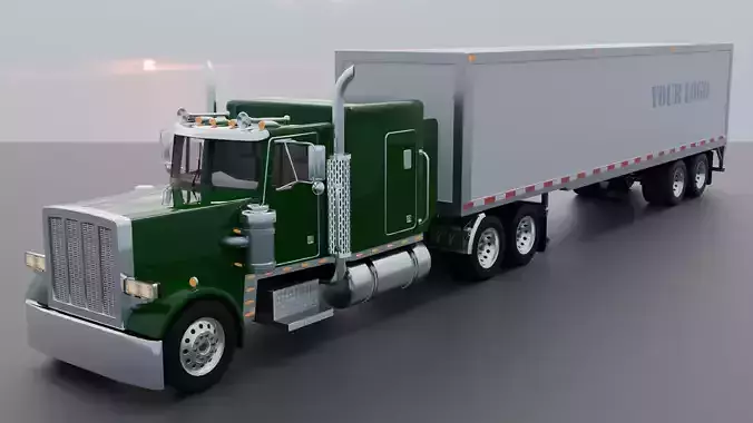 Realistic American Semi Truck with Box Trailer