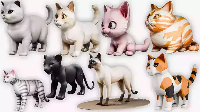 Stylized Cat 3D Model Pack  7 Unique Cat Variations