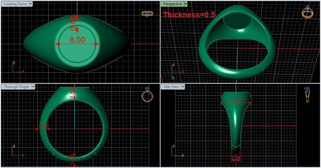 signet Ring Base 8mm top in All sizes 154-MWC 3D print model_2