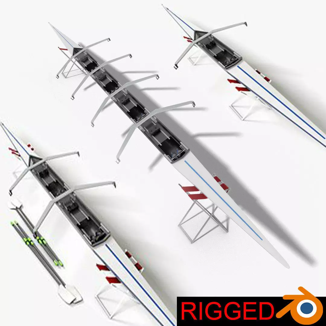 Rigged Rowing Boats Pack 3 Single Double Quadruple 3D model