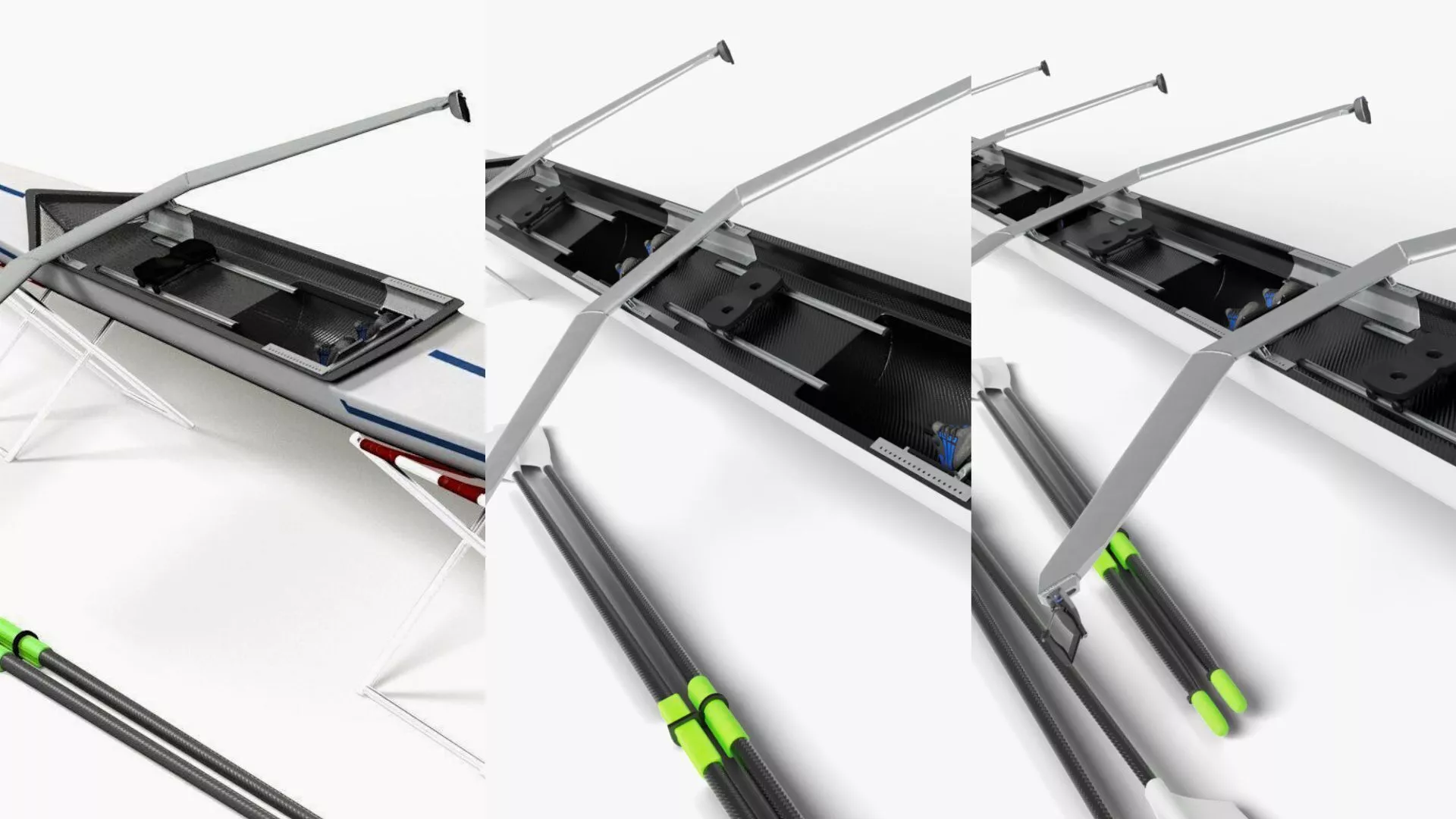 Rowing Boats Pack 3 Rigged Single Double Quadruple 3D model