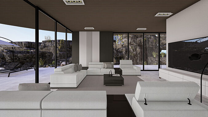 Modern Minimalist Amorphous Villa Complete Lumion Scene 3D model 5