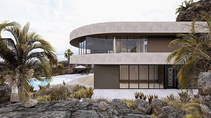 Modern Minimalist Amorphous Villa Complete Lumion Scene 3D model 2