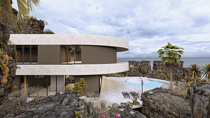 Modern Minimalist Amorphous Villa Complete Lumion Scene 3D model 4