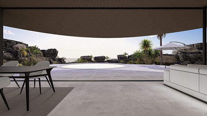 Modern Minimalist Amorphous Villa Complete Lumion Scene 3D model 7