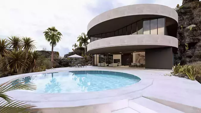 Modern Minimalist Amorphous Villa Complete Lumion Scene