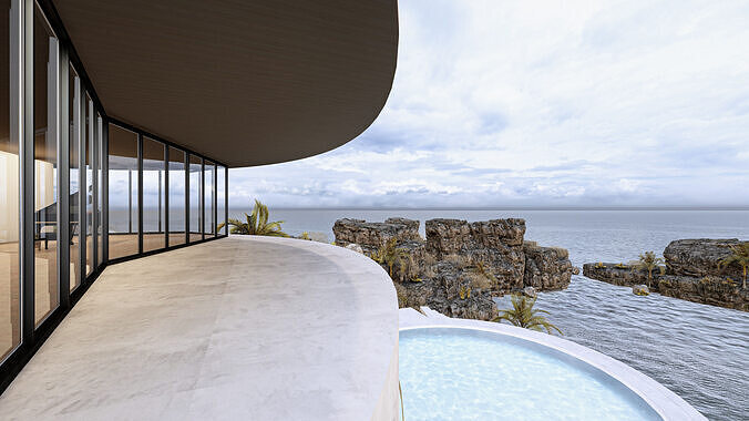 Modern Minimalist Amorphous Villa Complete Lumion Scene 3D model 6