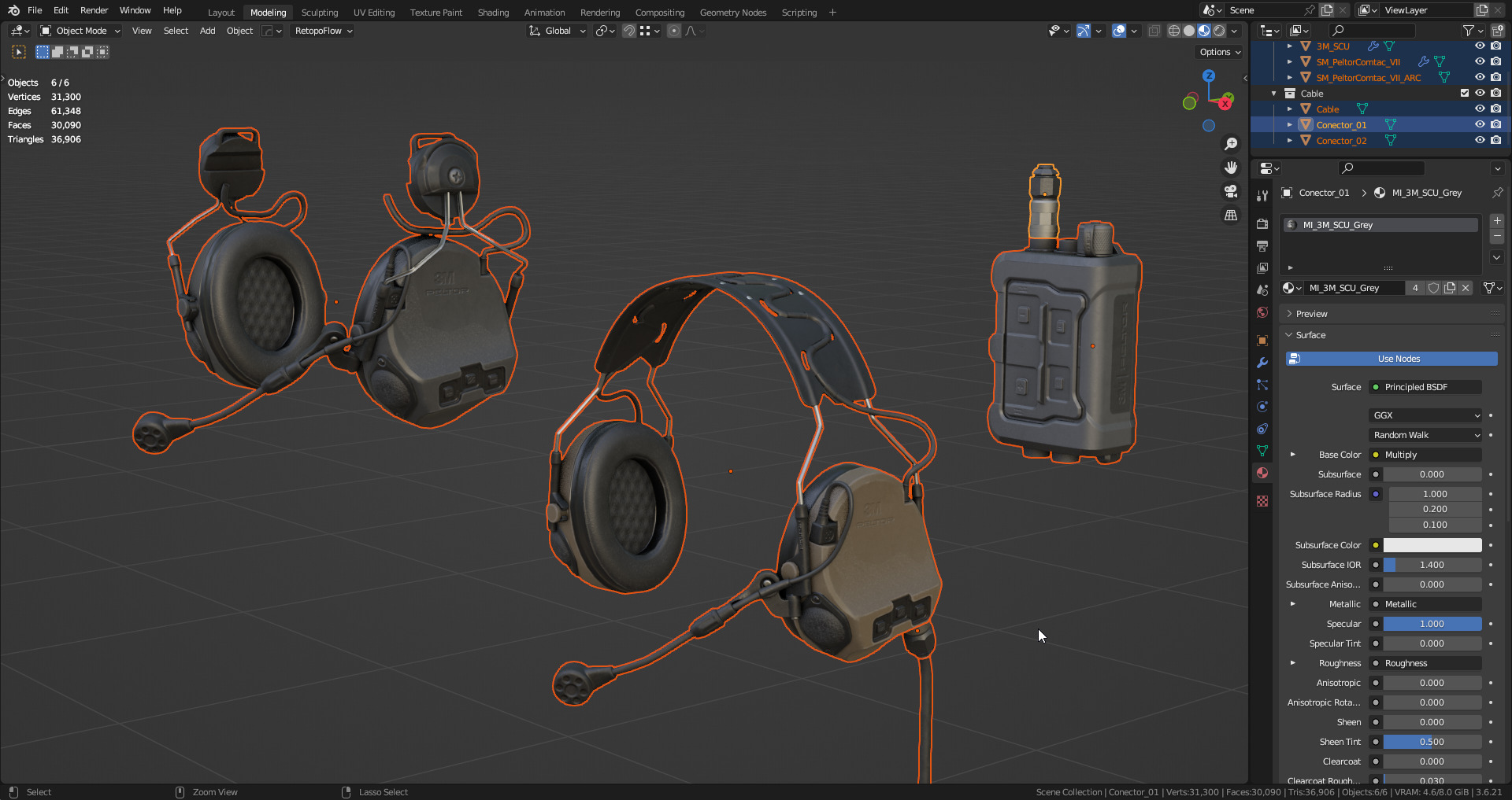 3M PELTOR COMTAC VII Low-poly 3D model_10