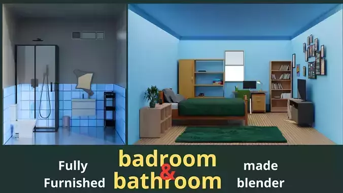 cartoon bedroom and bathroom 3D Model Collection