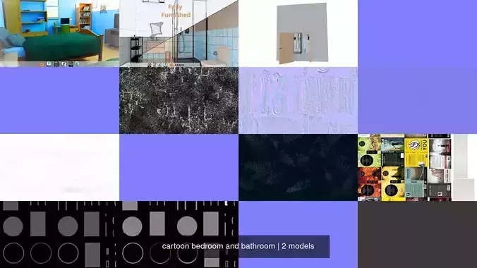 cartoon bedroom and bathroom