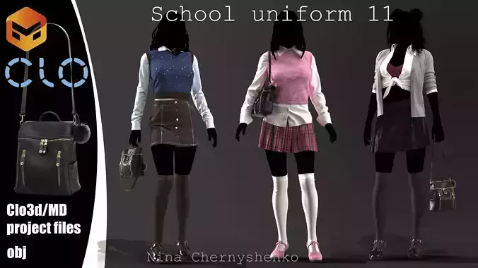 School uniform 11 - Marvelous Designer project and OBJ