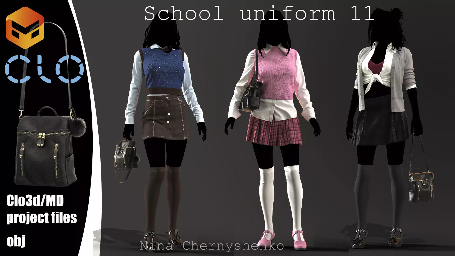 School uniform 11 - Marvelous Designer project and OBJ 3D model