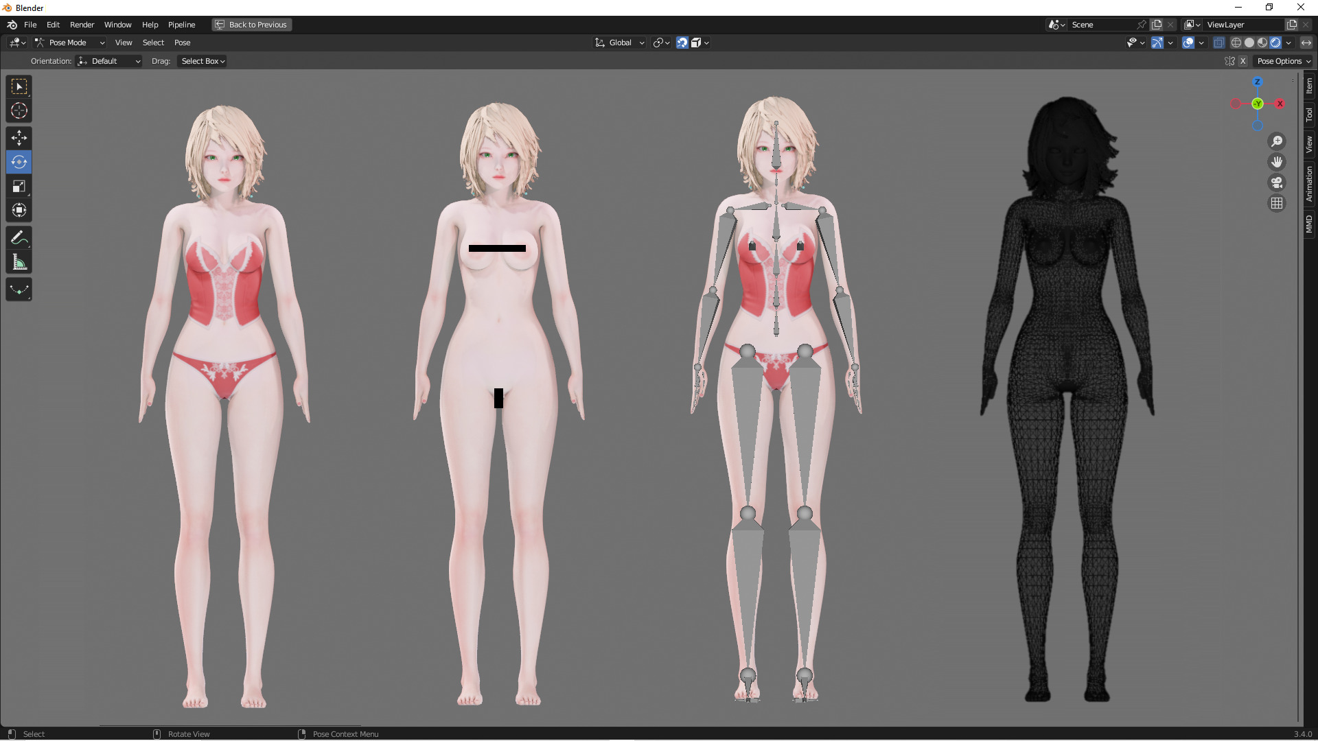 Lingerie clothes 0007 - Rig -Unreal - Unity - Blender - Animated Low-poly 3D model_3