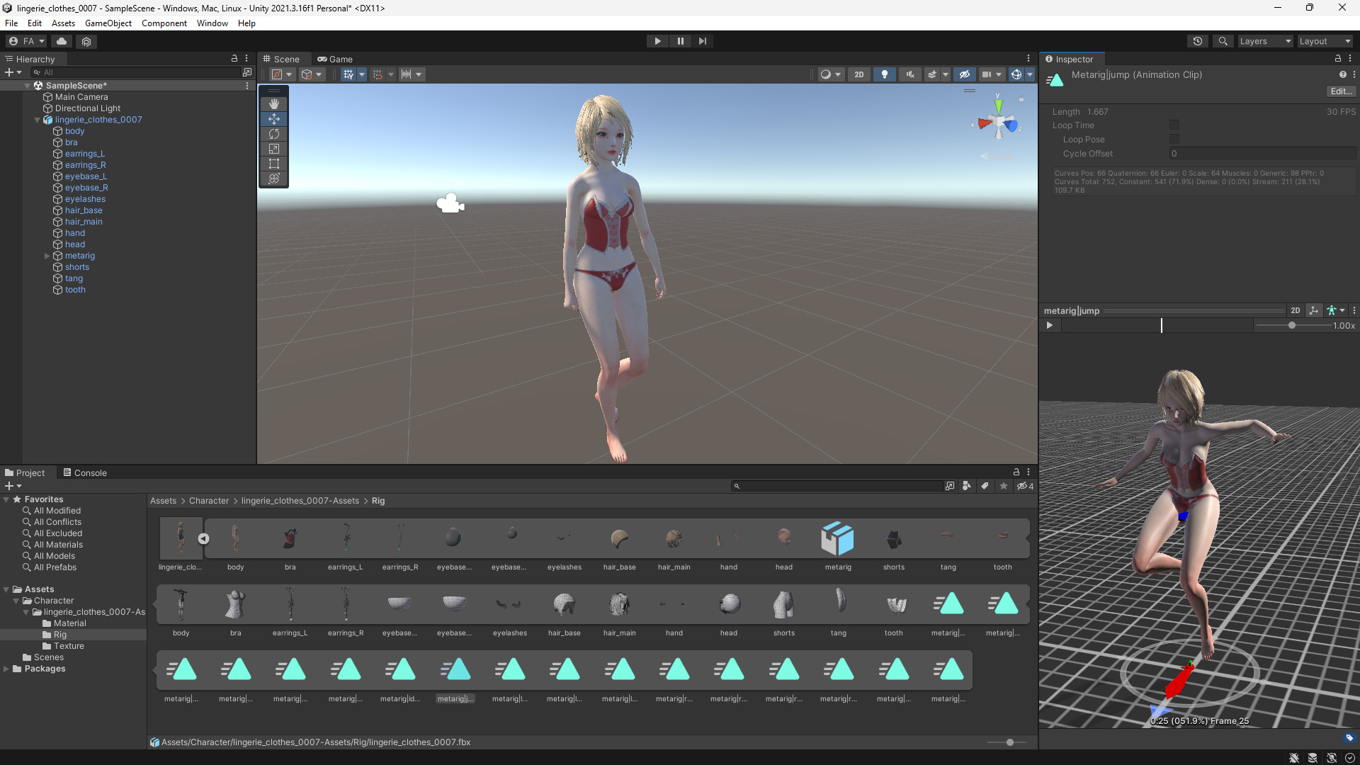 Lingerie clothes 0007 - Rig -Unreal - Unity - Blender - Animated Low-poly 3D model_9