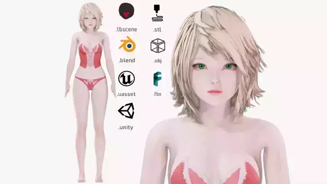 Lingerie clothes 0007 - Rig -Unreal - Unity - Blender - Animated Low-poly 3D model