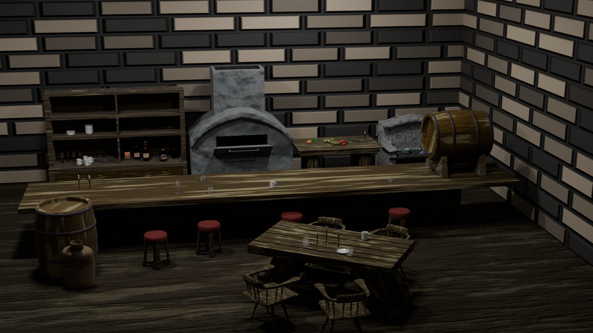 Simple tavern Set Low-poly 3D model_6