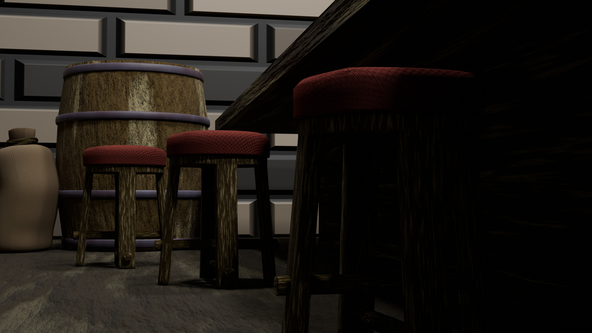 Simple tavern Set Low-poly 3D model_1