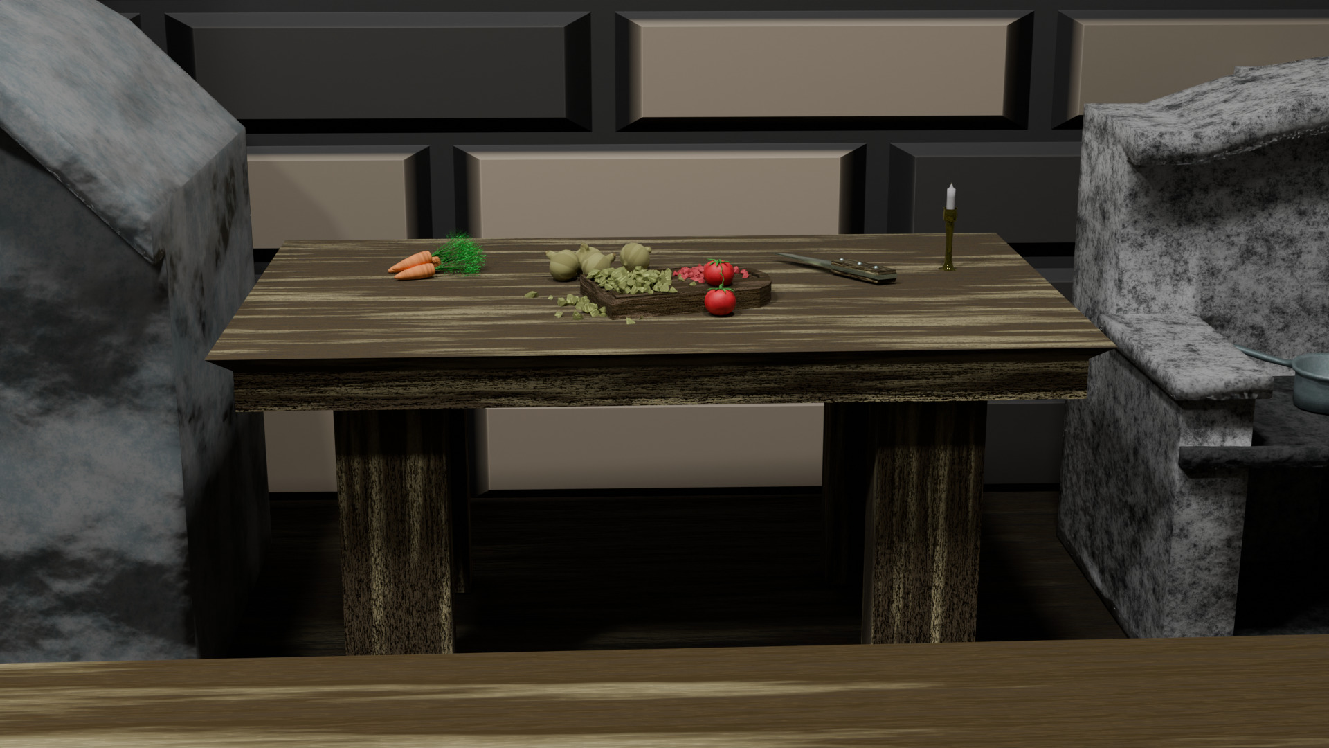 Simple tavern Set Low-poly 3D model_3