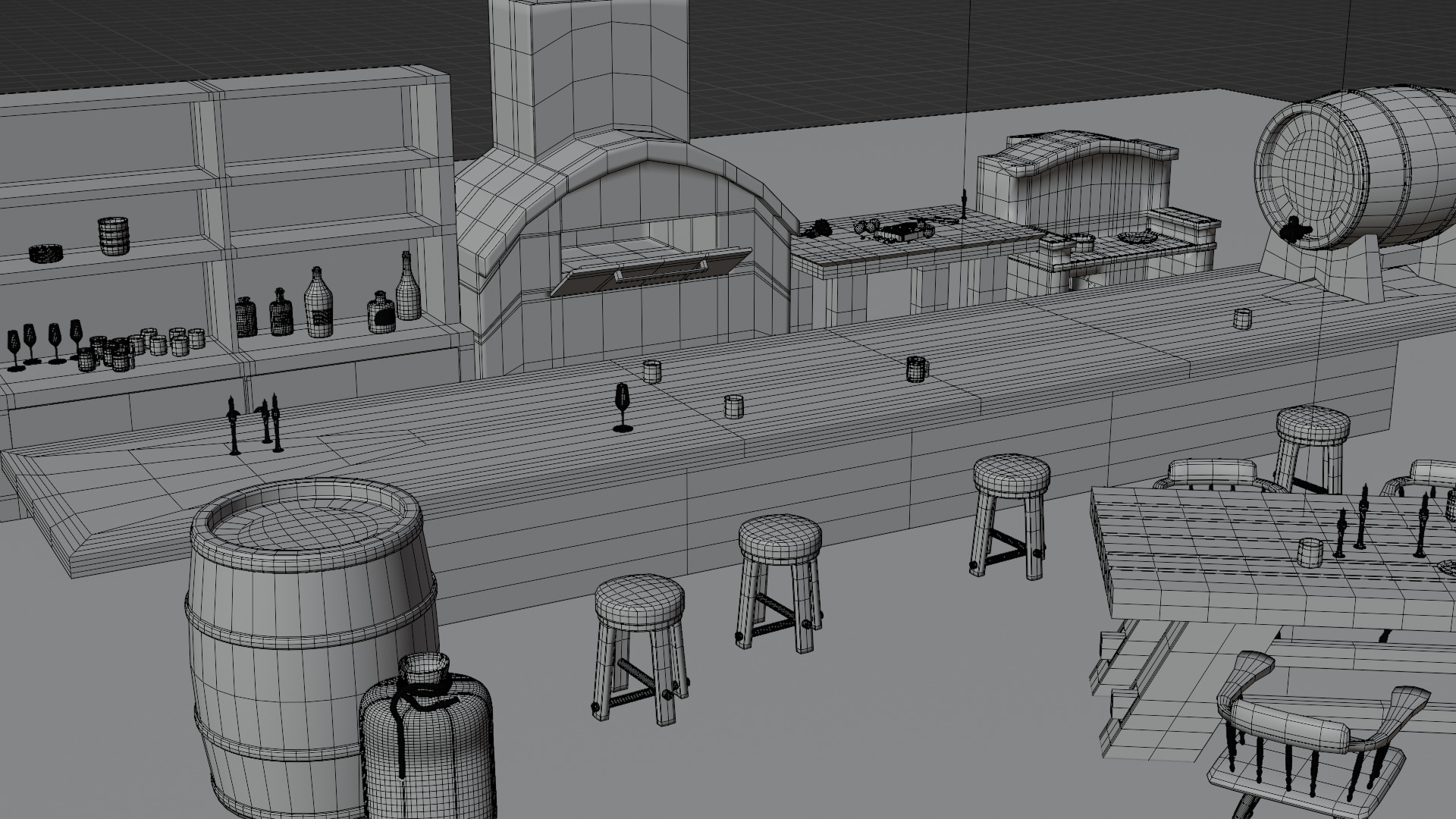 Simple tavern Set Low-poly 3D model_9