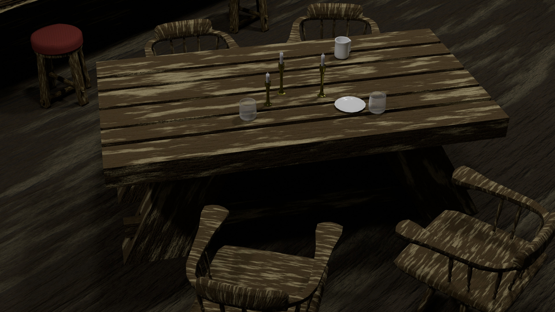 Simple tavern Set Low-poly 3D model_8
