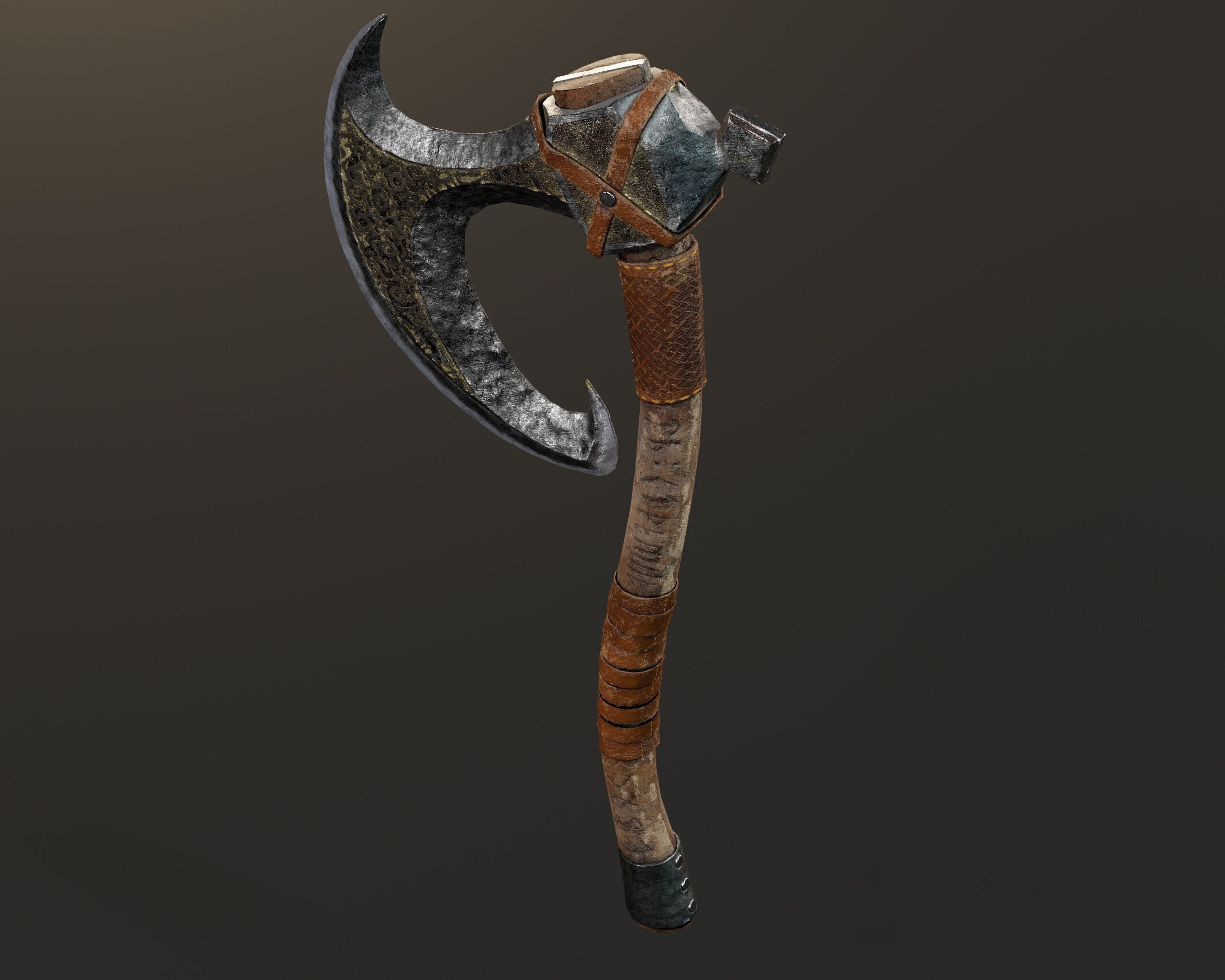 Viking Carved Axe  Low-poly 3D model_6