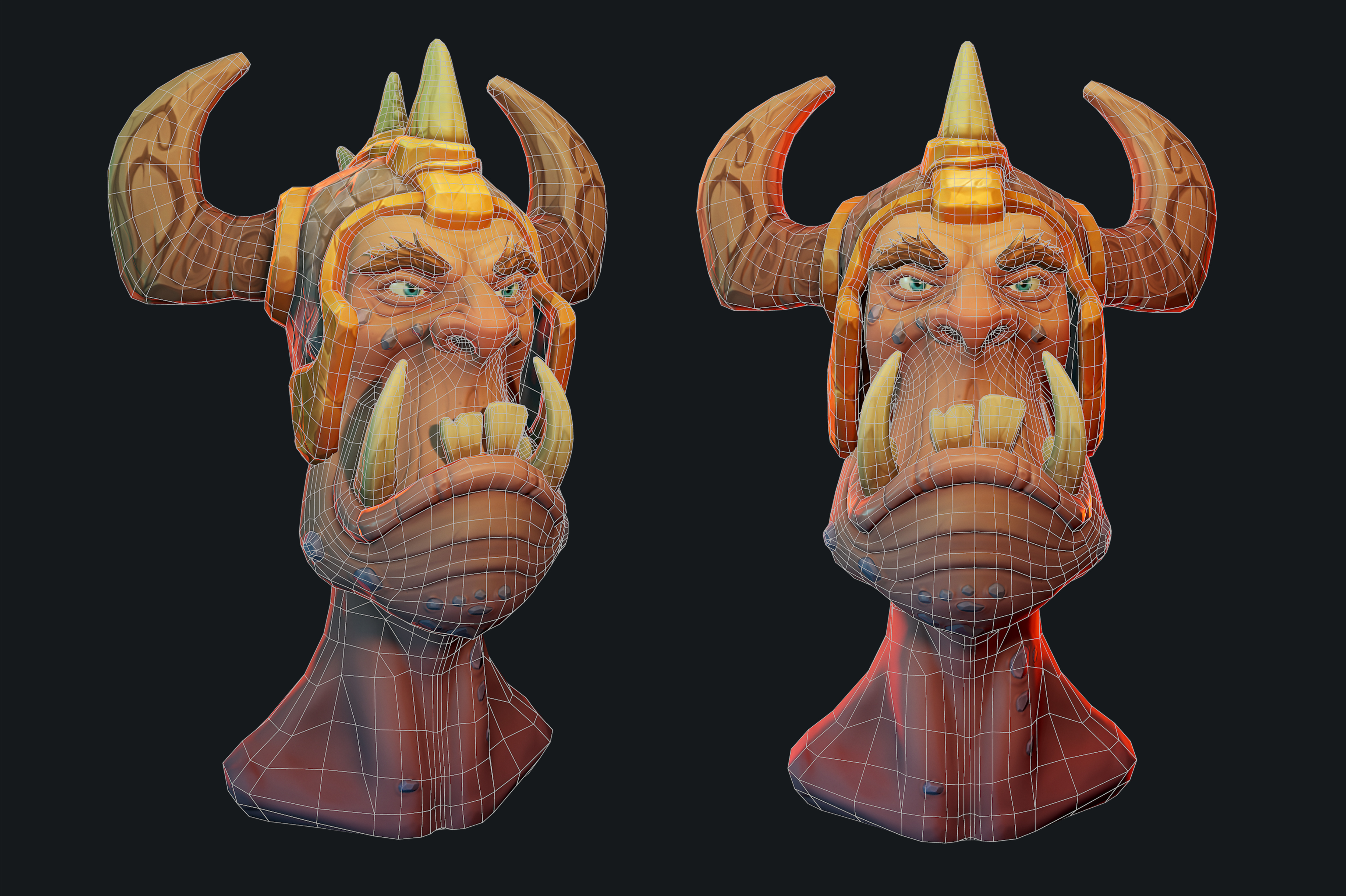 Stylized handpainted fantasy male head Goblin Low-poly 3D model_3