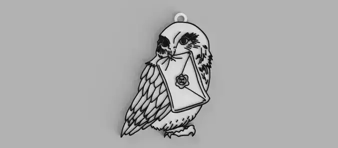 Hedwig owl with Hogwarts letter Harry Potter keychain 3D print model