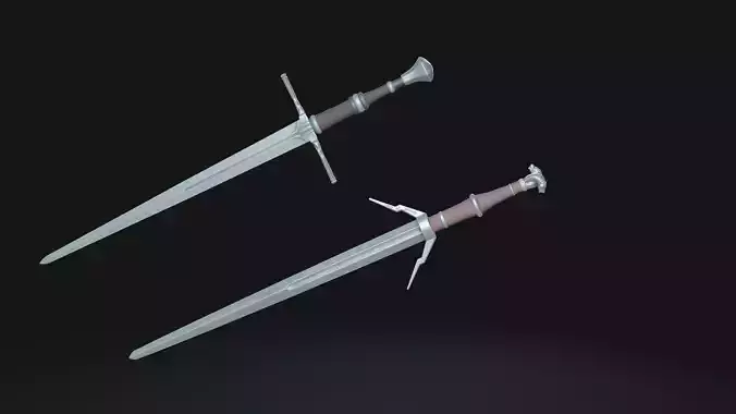 Witcher Silver and Steel Swords Low-poly 3D model