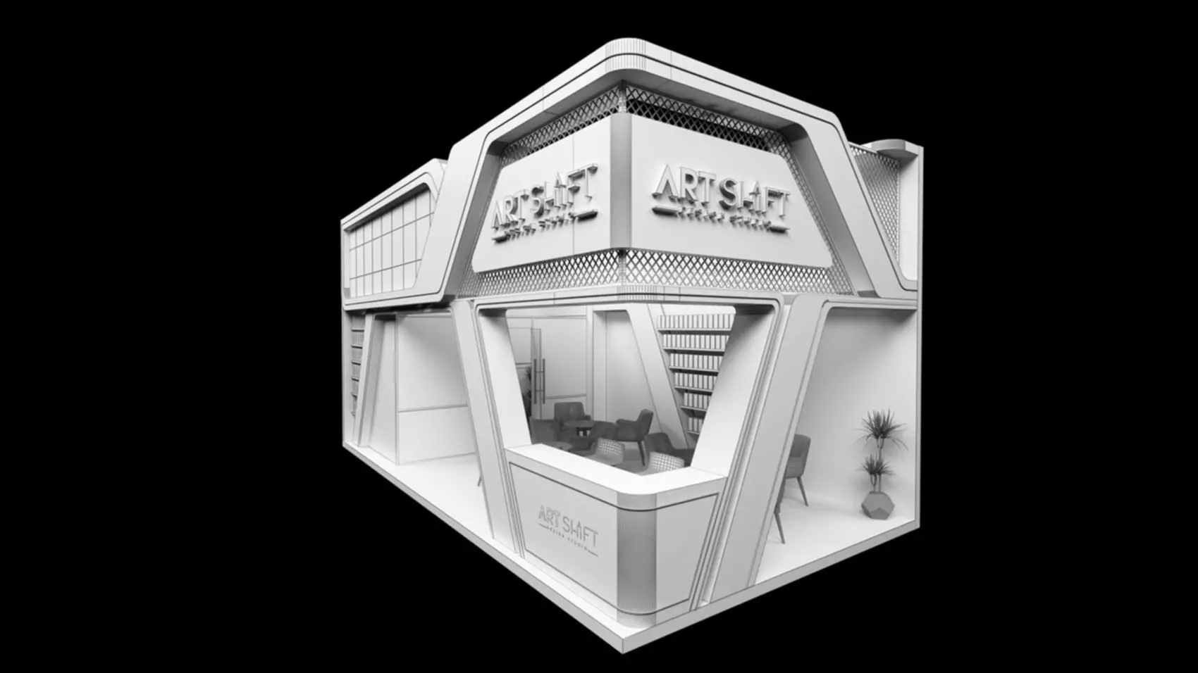 Exhibition booth stand 4 x 8m 3D model_4