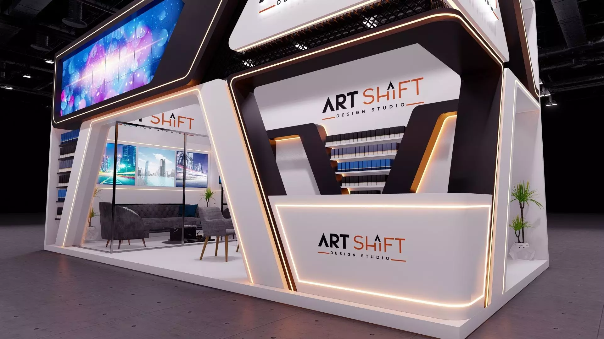 Exhibition booth stand 4 x 8m 3D model_9