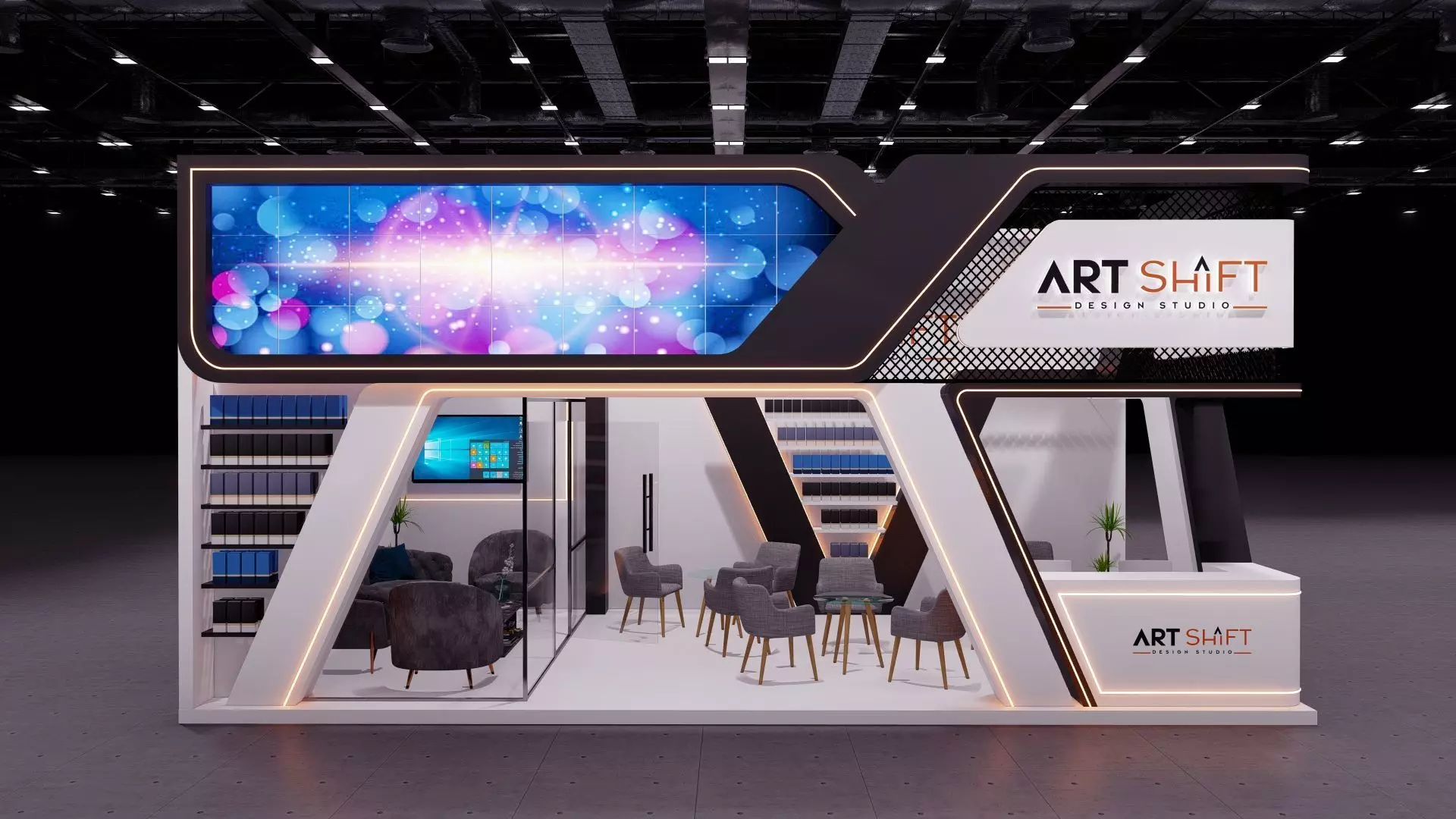 Exhibition booth stand 4 x 8m 3D model_1