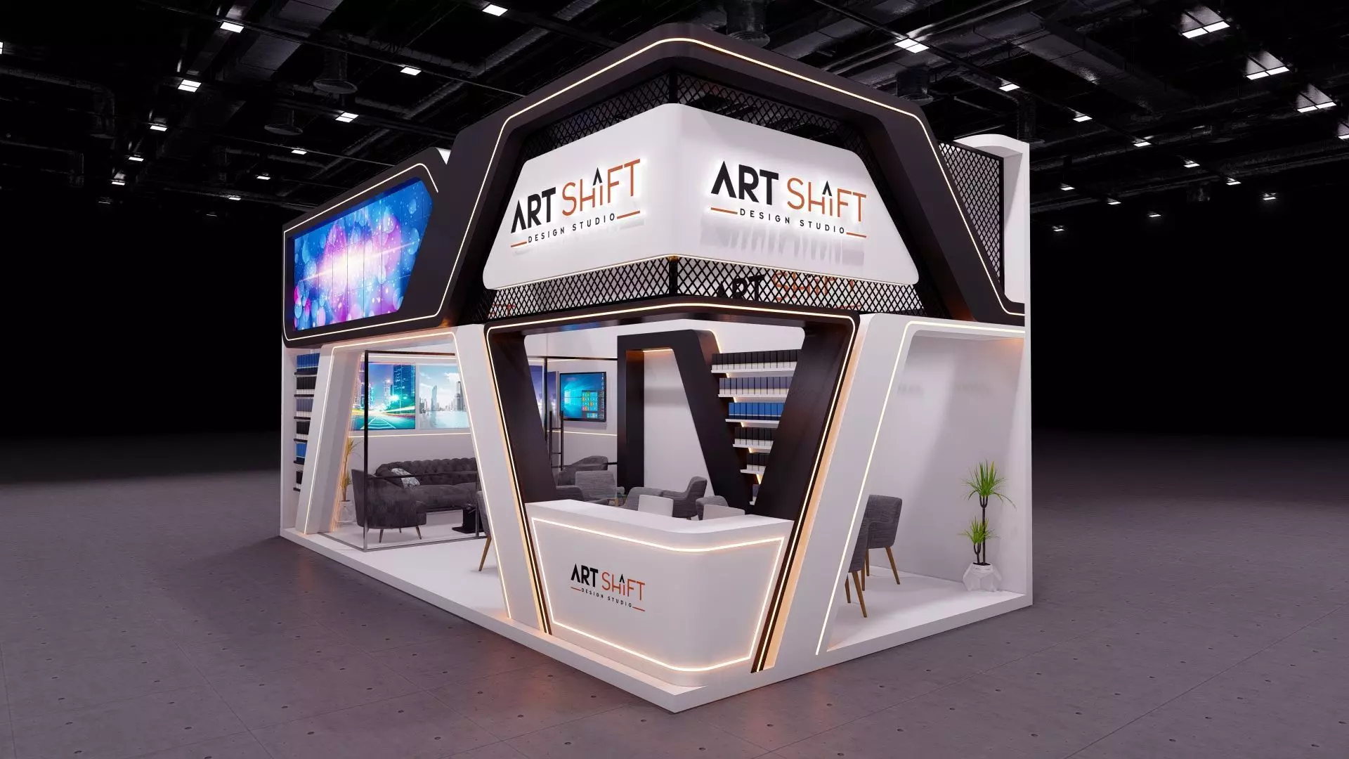 Exhibition booth stand 4 x 8m 3D model_7