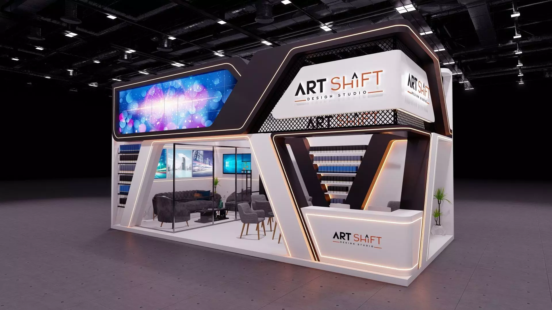 Exhibition booth stand 4 x 8m 3D model_6